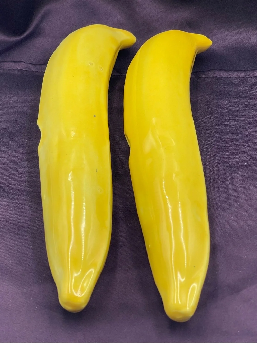 Mid Century Modern Murano Style Handblown Art Glass: 2 Faux Fruit Yellow Bananas